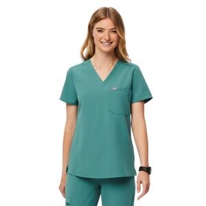 FIGS Scrubs Women Teal V‎ Neck Short Sleeve Top With Chest Pocket
